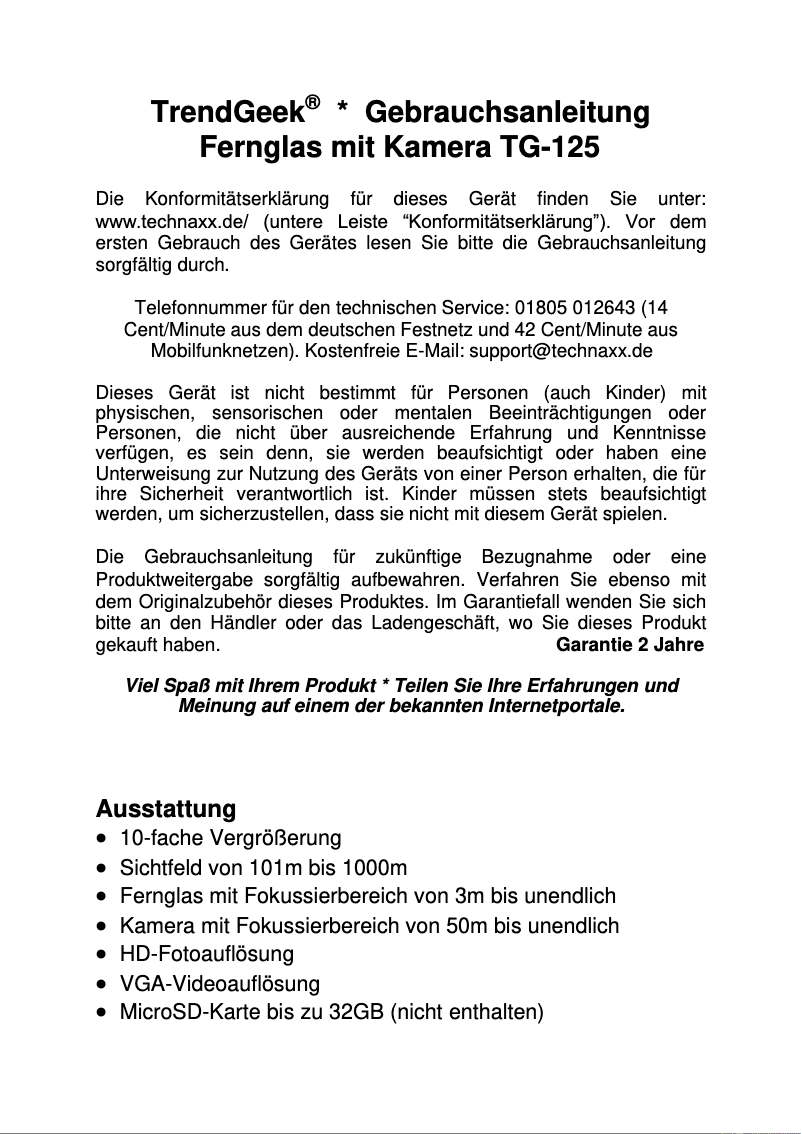 First page image of the manual for TG-125