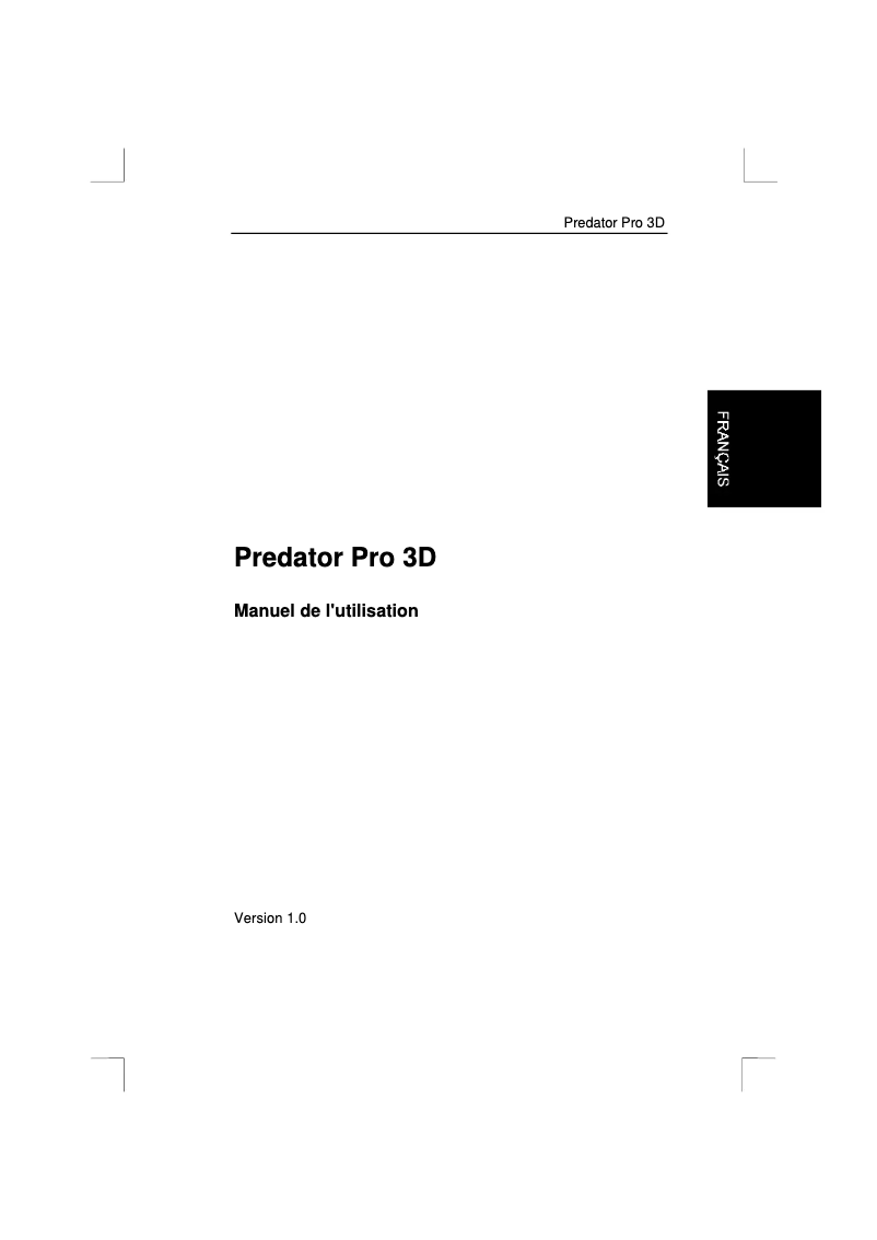 First page image of the manual for Predator Pro 3D