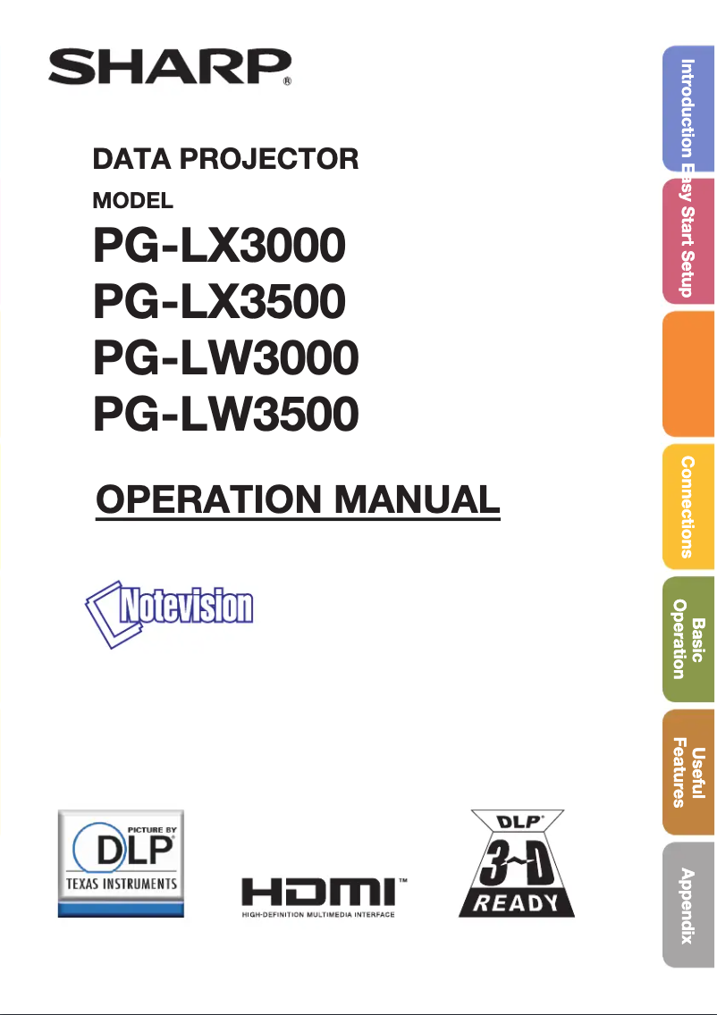 Page 1 of the manual User Manual Sharp PG-LW3000