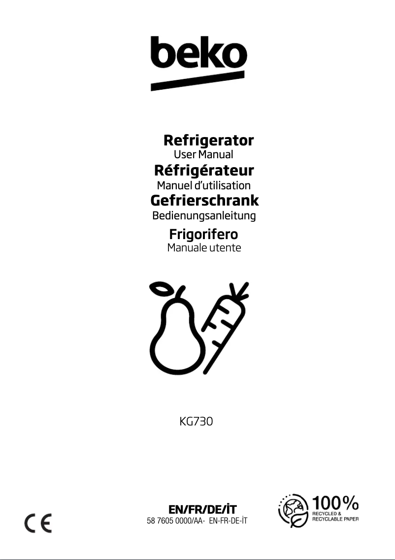 First page image of the manual for KG730