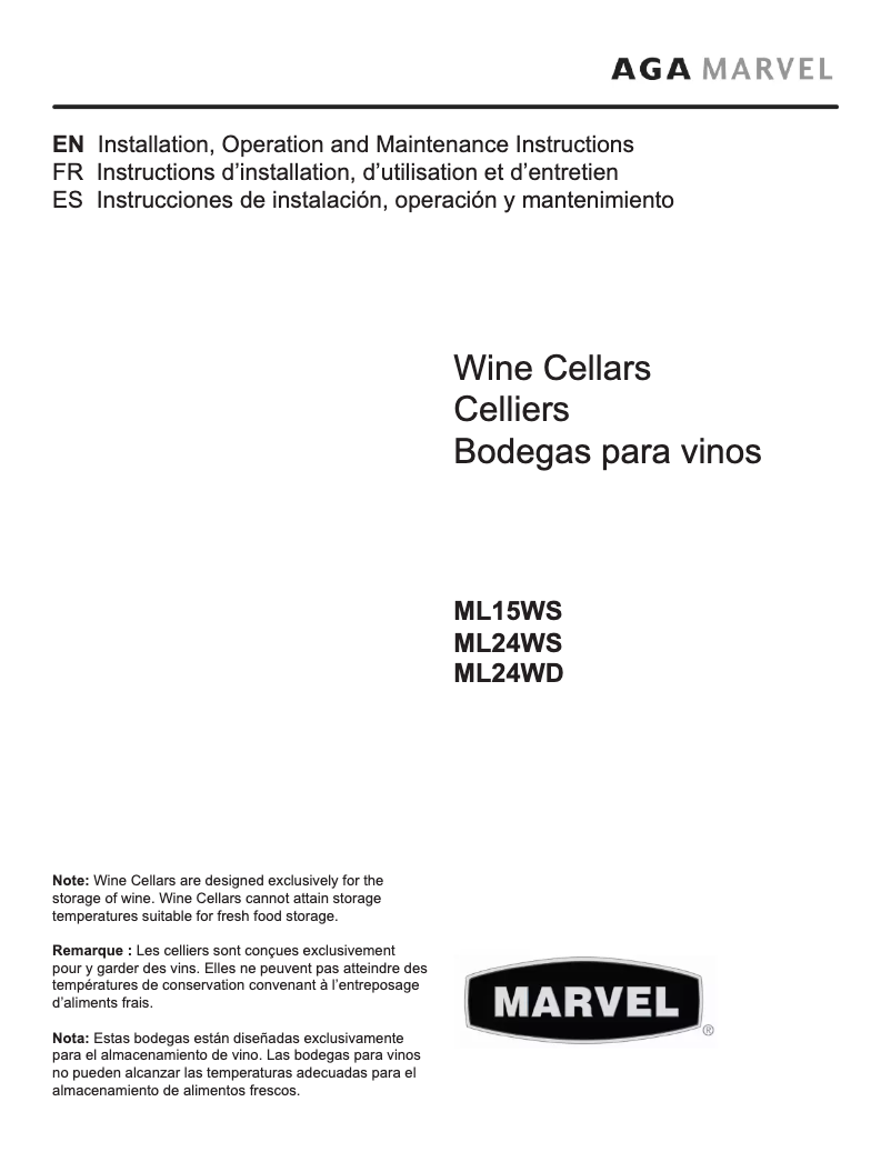 Page 1 of the manual User Manual Marvel ML15WSF2LP