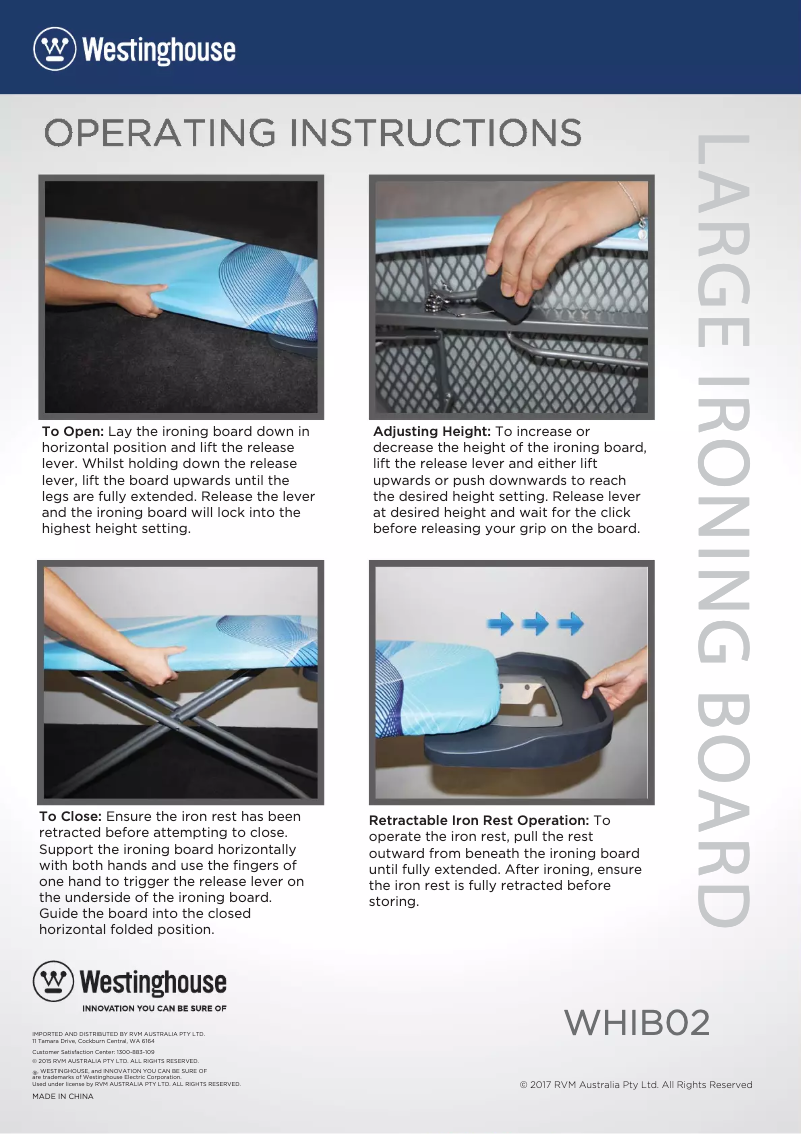 Page 1 of the manual User Manual Westinghouse WHIB02