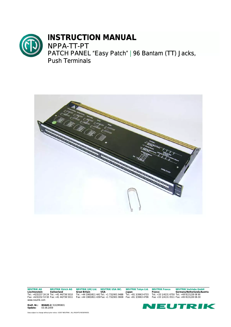 Page 1 of the manual User Manual Neutrik NPPA-TT-PT