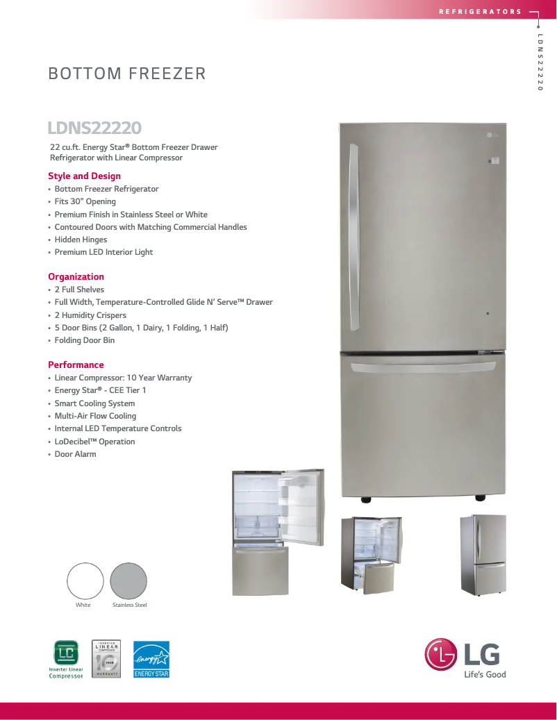 Page 1 of the manual Technical Sheet LG LDNS22220S