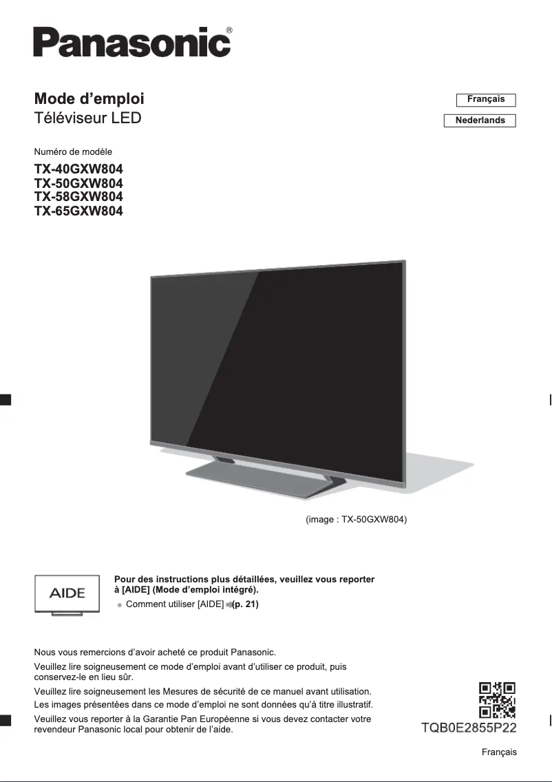 First page image of the manual for TX-50GXW804