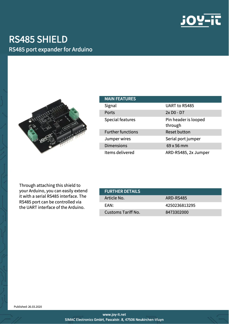Image de la première page du manuel de l'appareil ARD-RS485