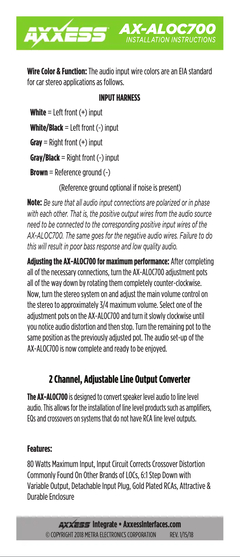 First page image of the manual for AX-ALOC700