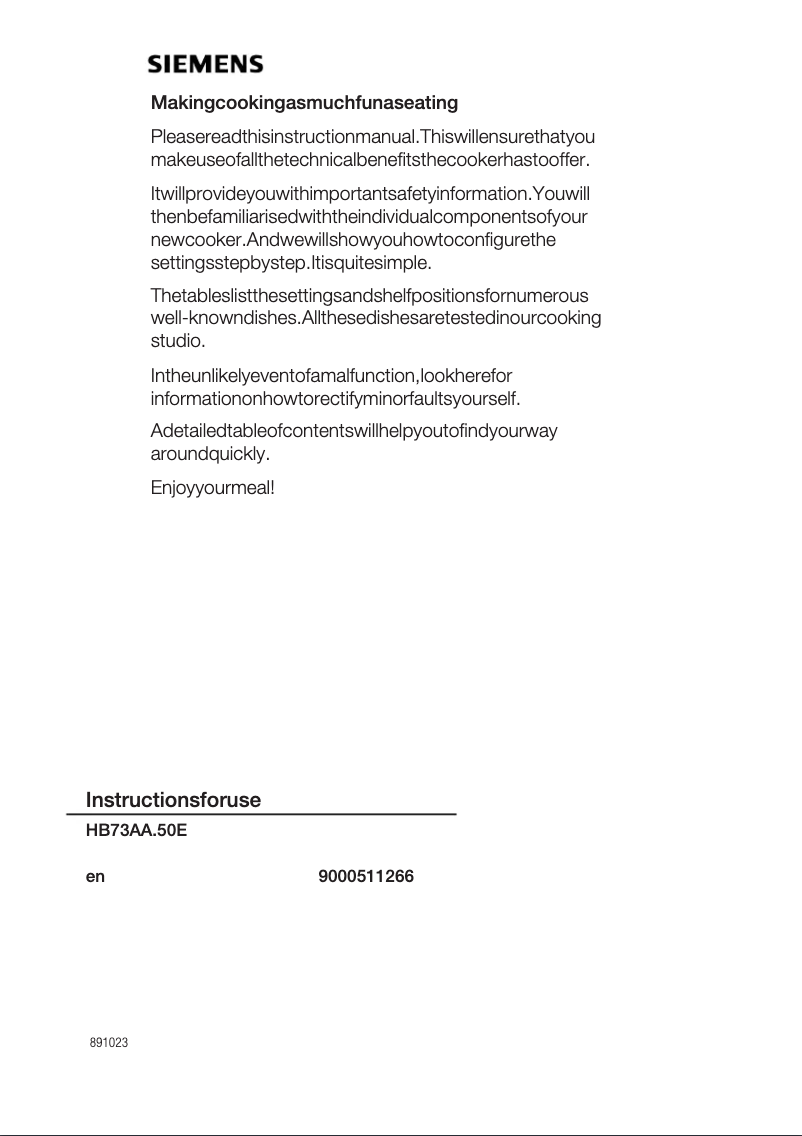 First page image of the manual for HB73AA550E