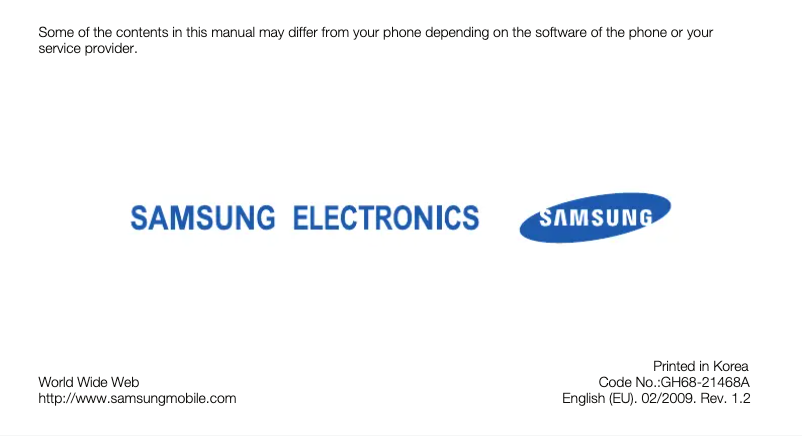 Page 1 of the manual User Manual Samsung GT-S8300V