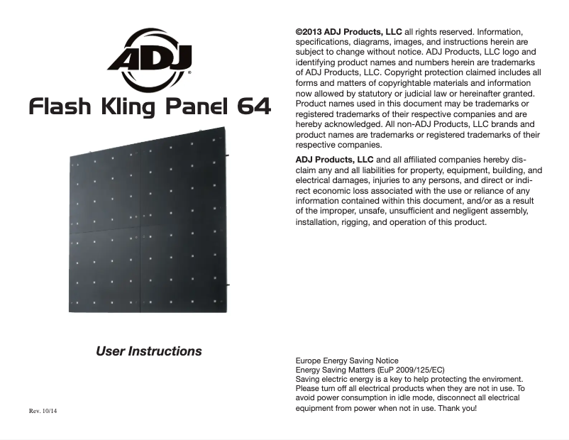 First page image of the manual for Flash Kling Panel 64