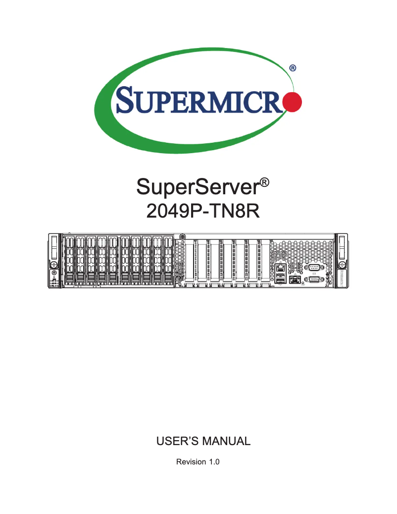 First page image of the manual for SuperServer 2049P-TN8R