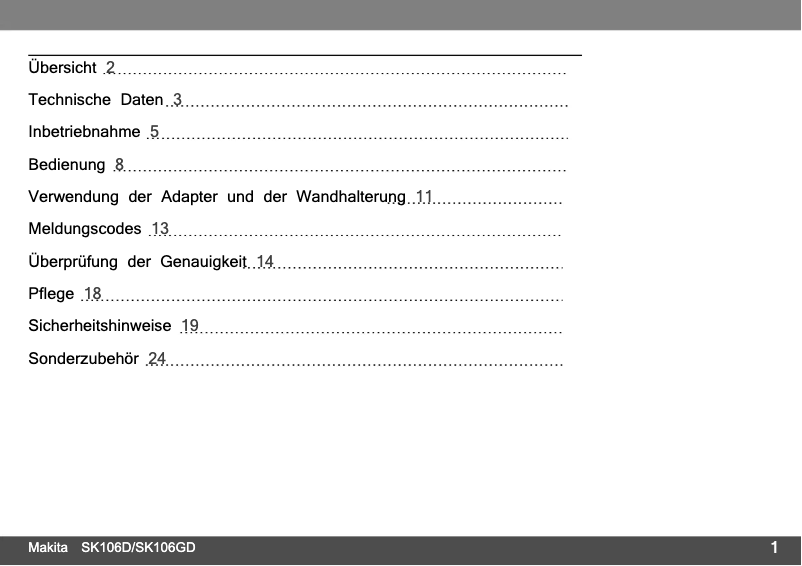 Page 1 of the manual User Manual Makita SK106GD