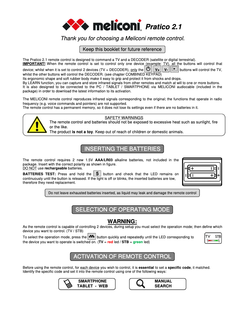 First page image of the manual for Pratico 2.1