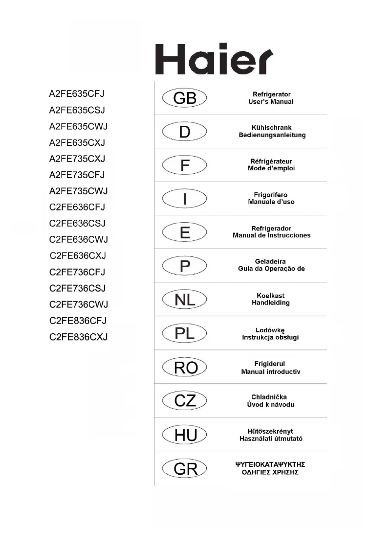First page image of the manual for A2FE635CTJ