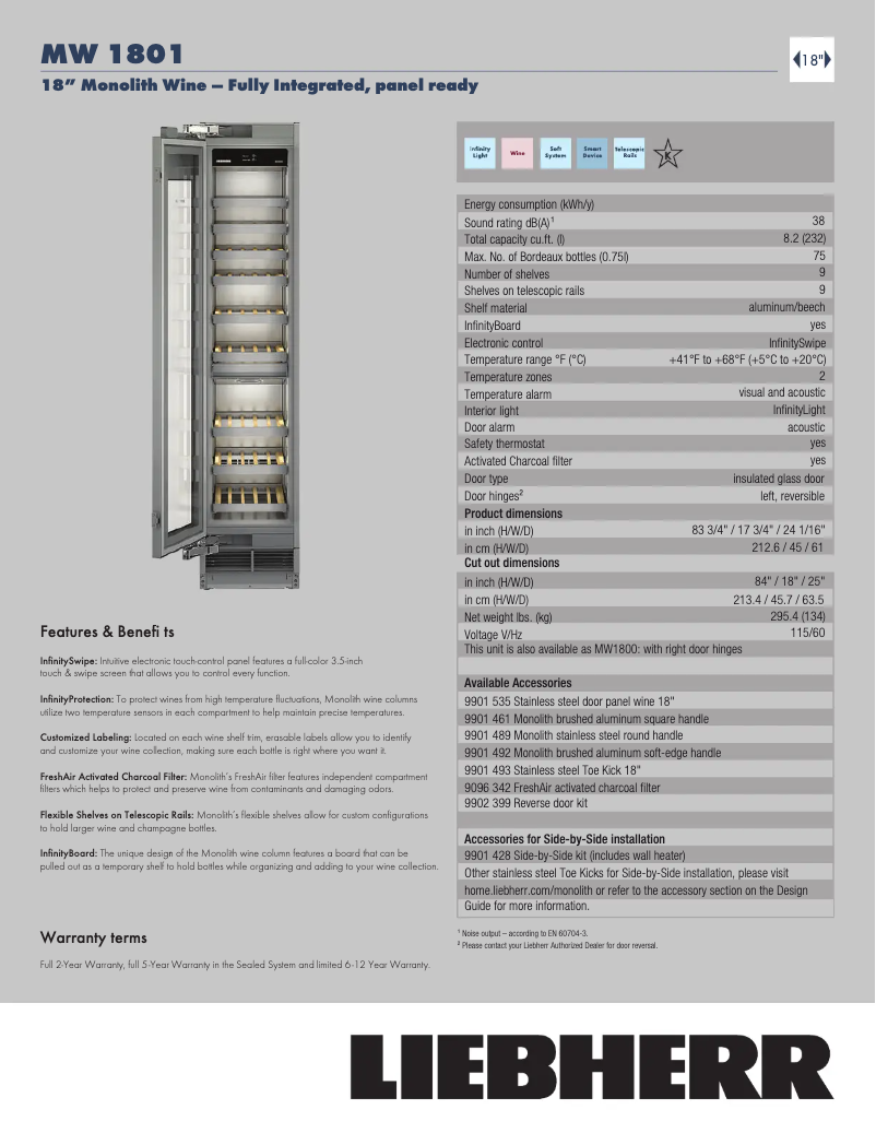 Page 1 of the manual Technical Sheet Liebherr MW-1801