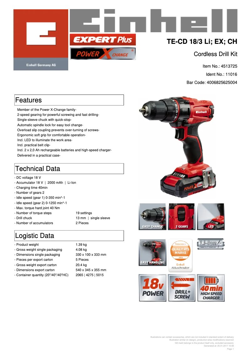 First page image of the manual for TE-CD 18/3 Li