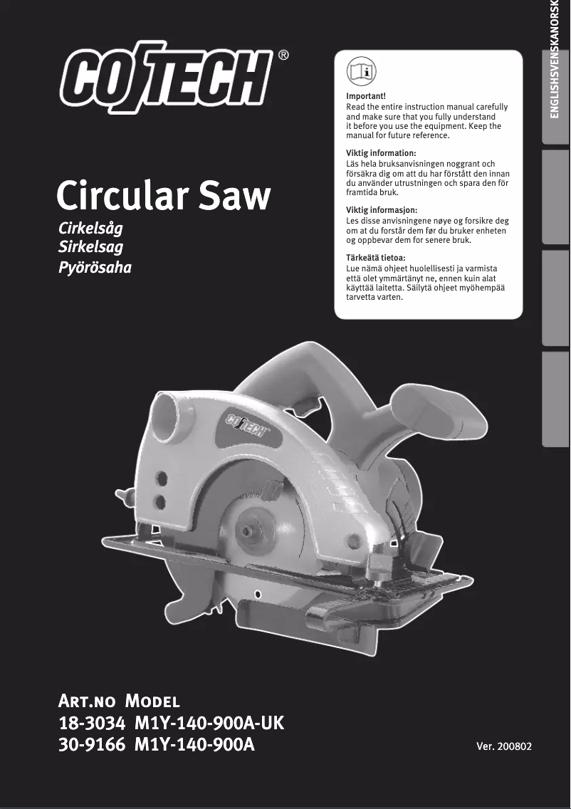 First page image of the manual for M1Y-140-900A