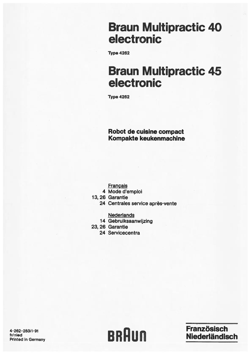 Page 1 of the manual User Manual Braun Multipractic 40 4262