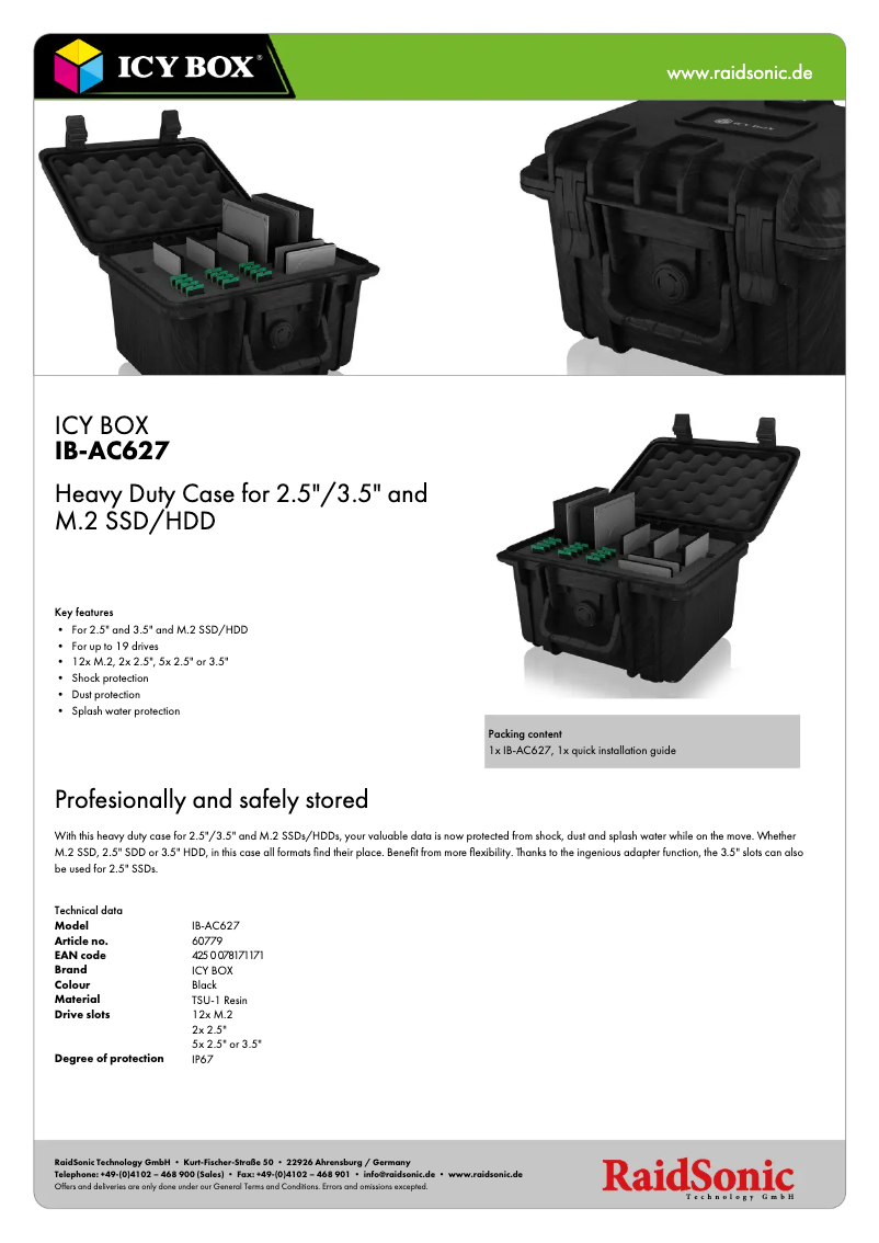 Page 1 of the manual Technical Sheet Icy Box IB-AC627