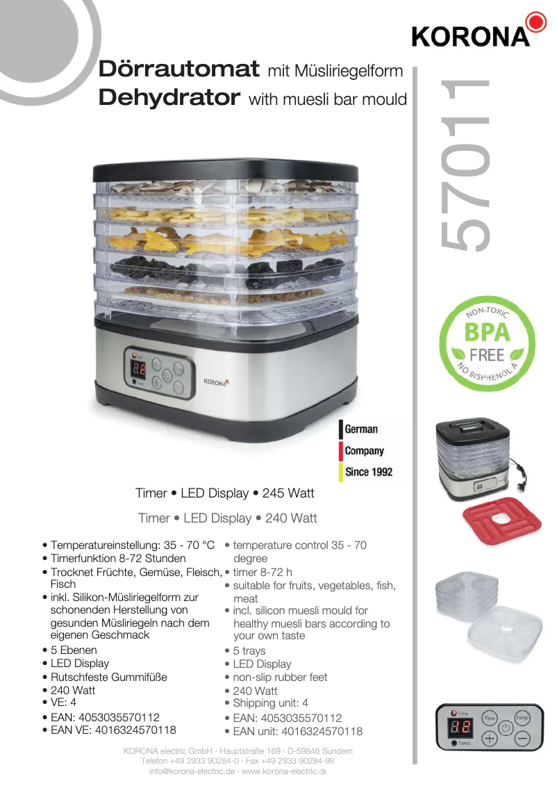 Page 1 of the manual Technical Sheet Korona 57011