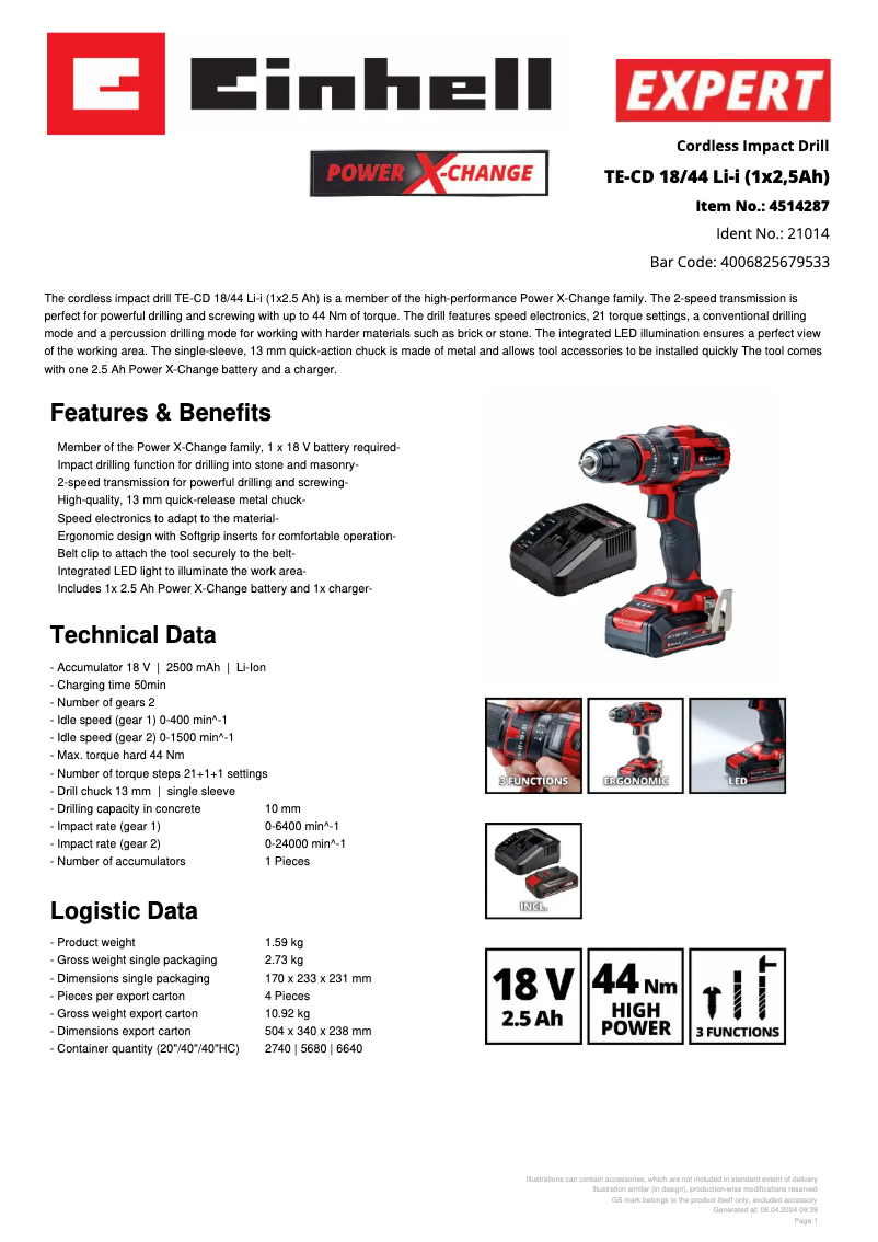 First page image of the manual for TE-CD 18/44 Li-i