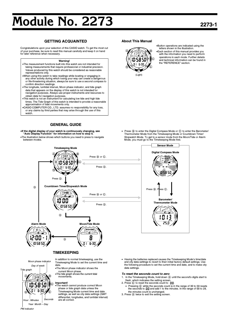 Page 1 of the manual User Manual Casio SPF-40-1VER