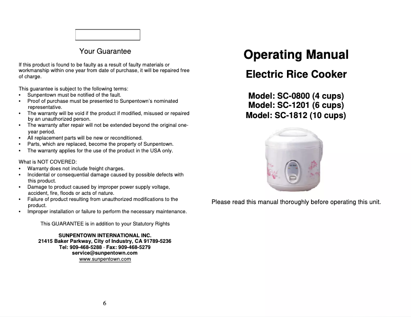 First page image of the manual for SC-1812