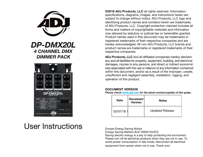 First page image of the manual for DP-DMX20L