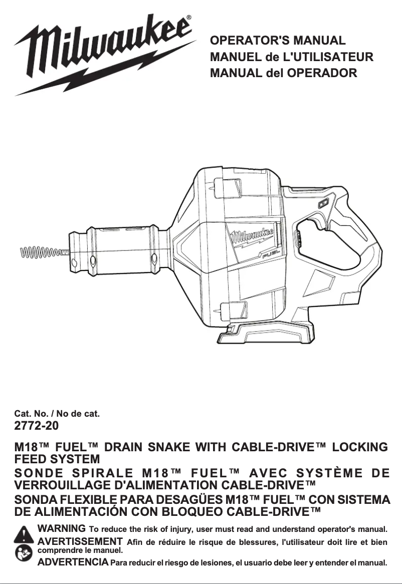 First page image of the manual for M18 Fuel Cable Drive 2772B-21XC