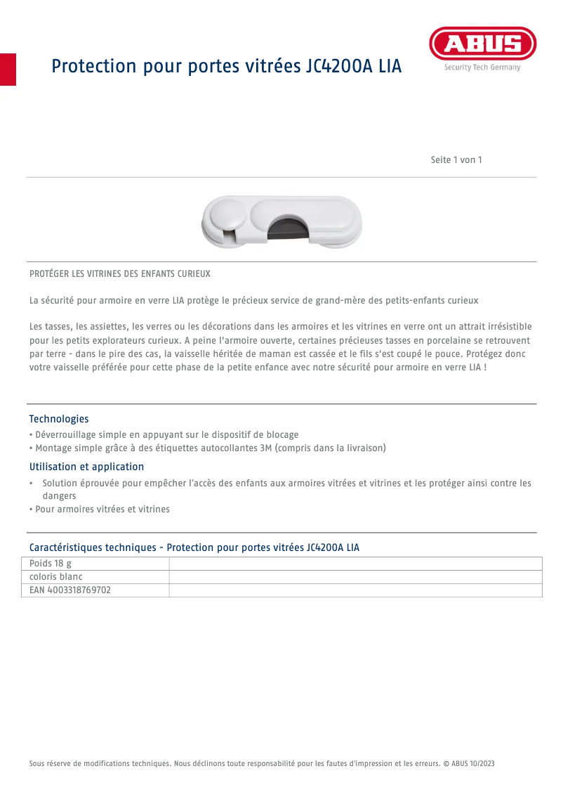 First page image of the manual for JC4200A LIA