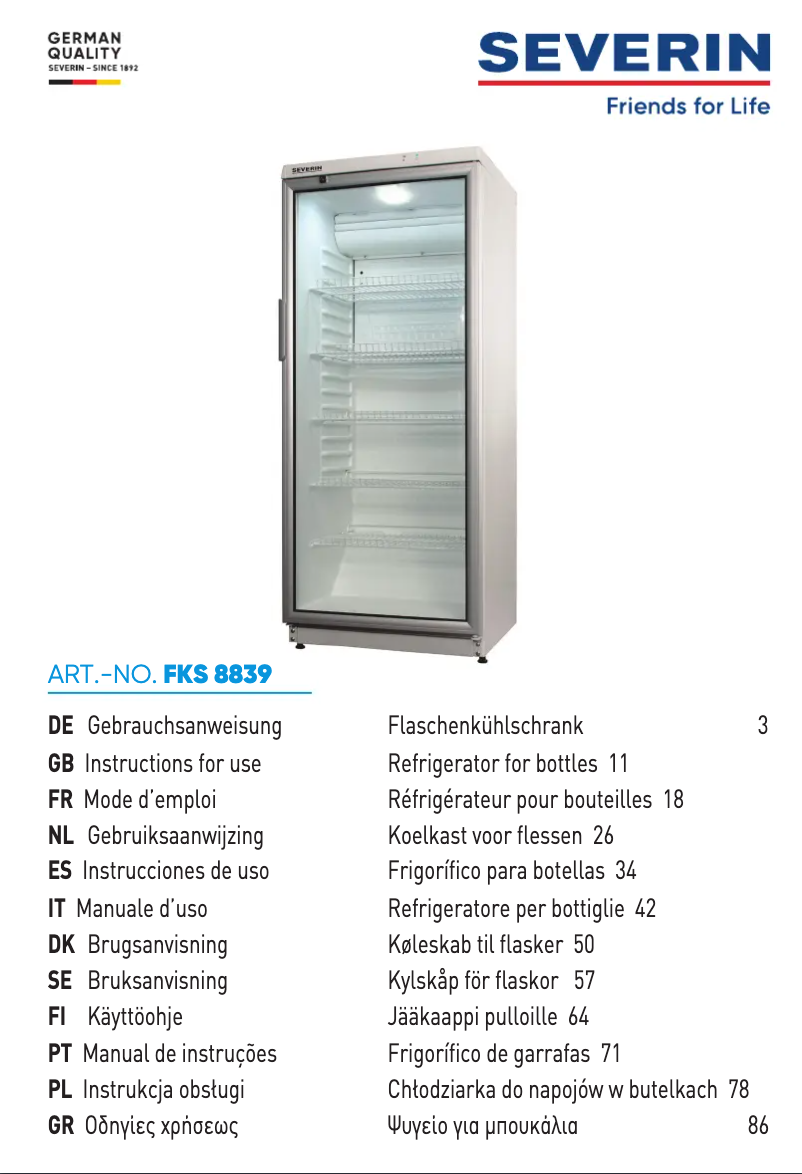 Page 1 of the manual User Manual Severin FKS 8839