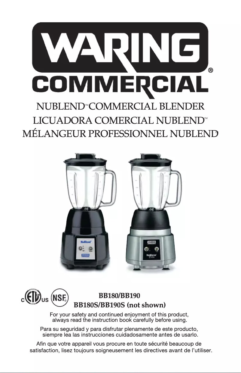 Page 1 of the manual User Manual Waring Commercial NuBlend BB180S