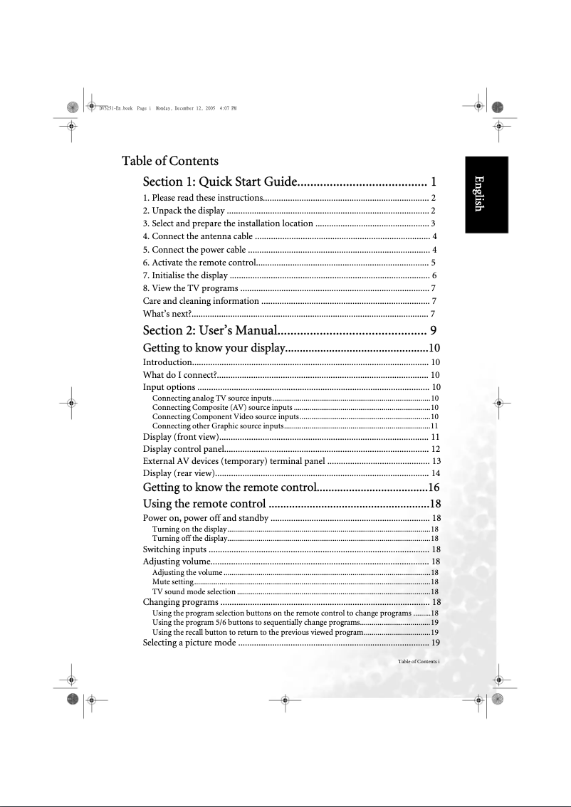 Image de la première page du manuel de l'appareil DV3251