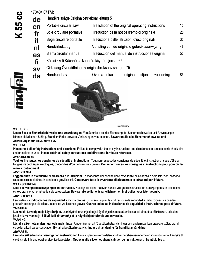 Page 1 of the manual User Manual Mafell K 55 cc