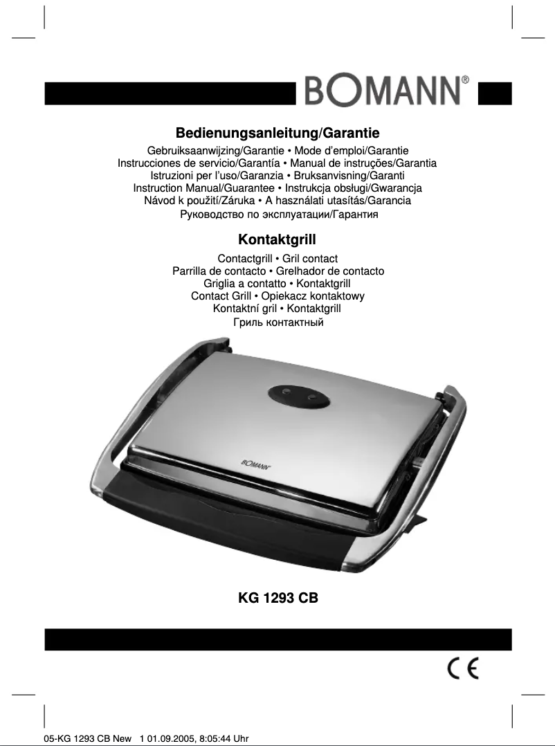 First page image of the manual for KG 1293 CB