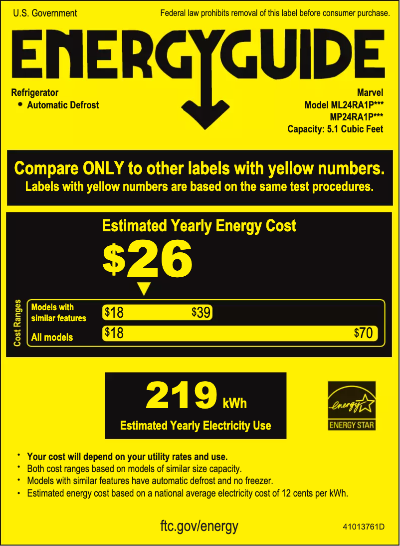 Page 1 of the manual Energy Label Marvel MP24RAP4RP