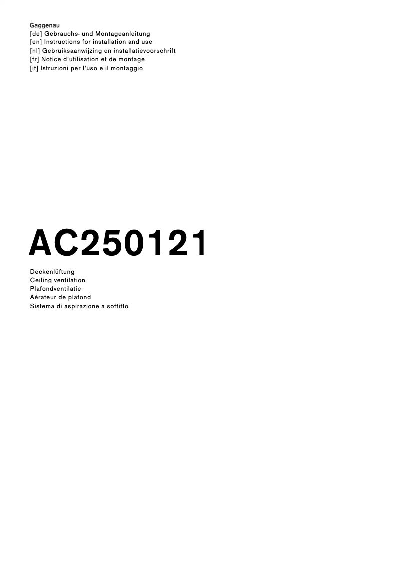 Page 1 de la notice Guide d'installation Gaggenau AC250121