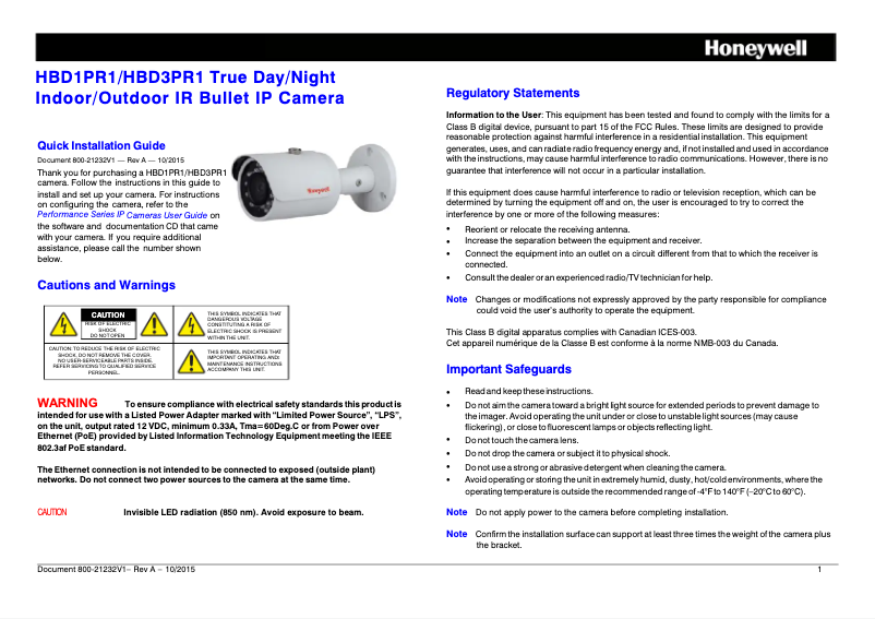 First page image of the manual for HBD1PR1