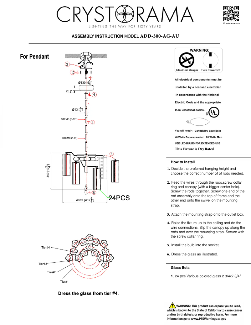 Page 1 of the manual User Manual Crystorama Addis ADD-300-AG-AU