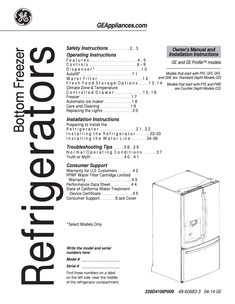 First page image of the manual for GFE27GMDES