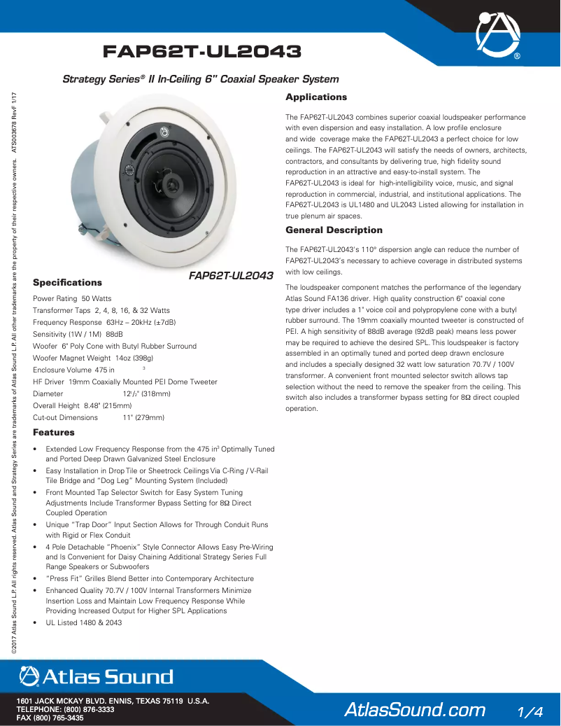 First page image of the manual for FAP62UL