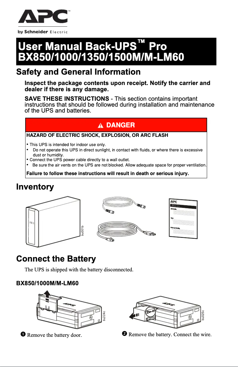 First page image of the manual for Back-UPS Pro BX850M-LM60