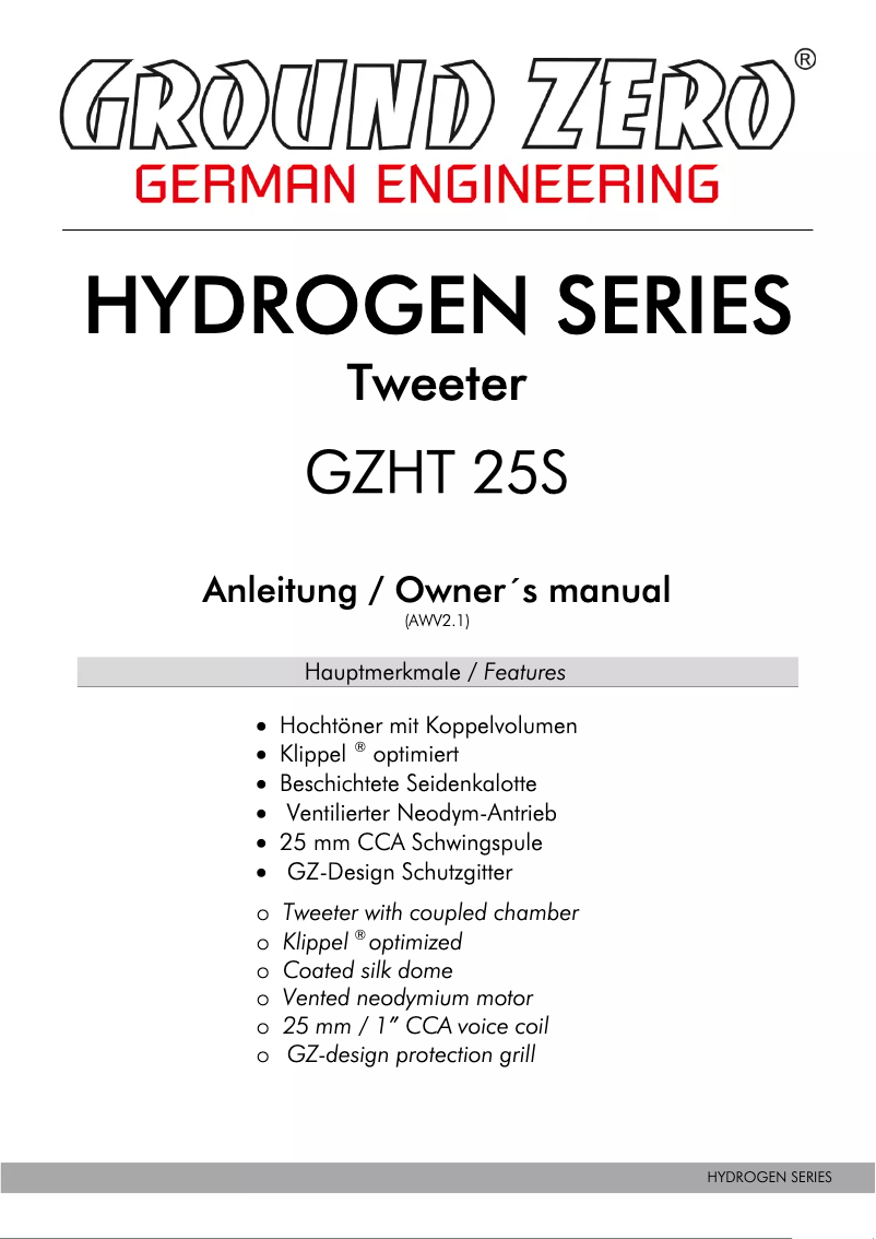 First page image of the manual for GZHT 25S