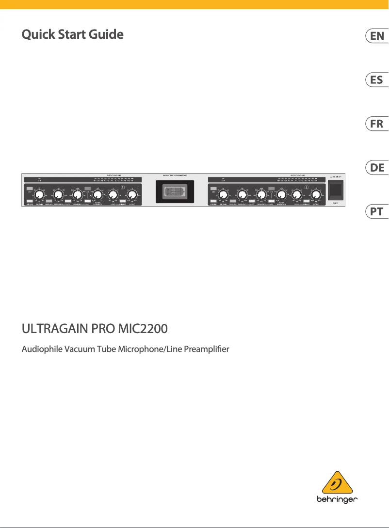 Page 1 of the manual Quick Start Guide Behringer Ultragain Pro MIC2200