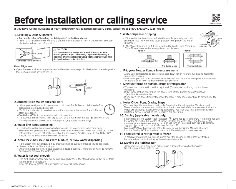 Page 1 of the manual Installation Guide Samsung RF22A4221SG