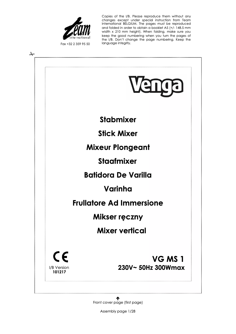 First page image of the manual for VG MS 1