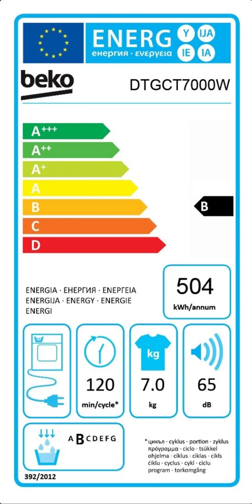 Page 1 of the manual Energy Label Beko DTGCT7000