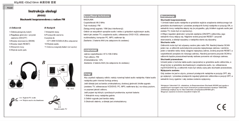 First page image of the manual for MH960