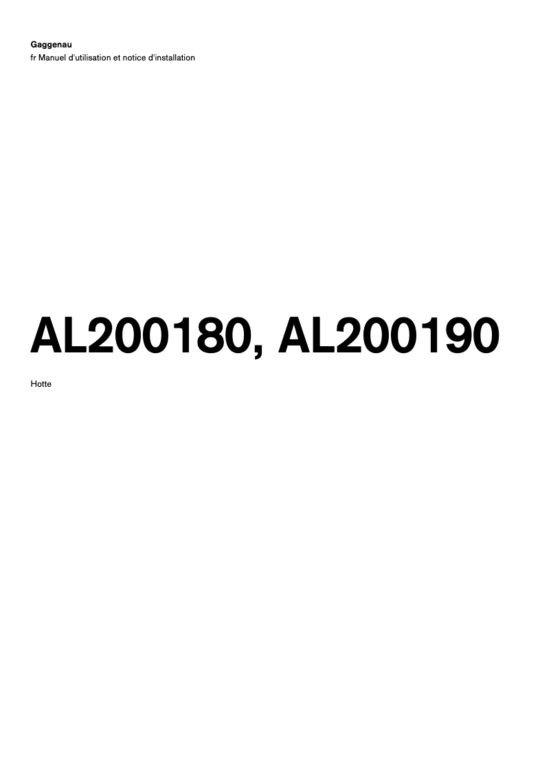Page 1 of the manual Installation Guide Gaggenau AL200180