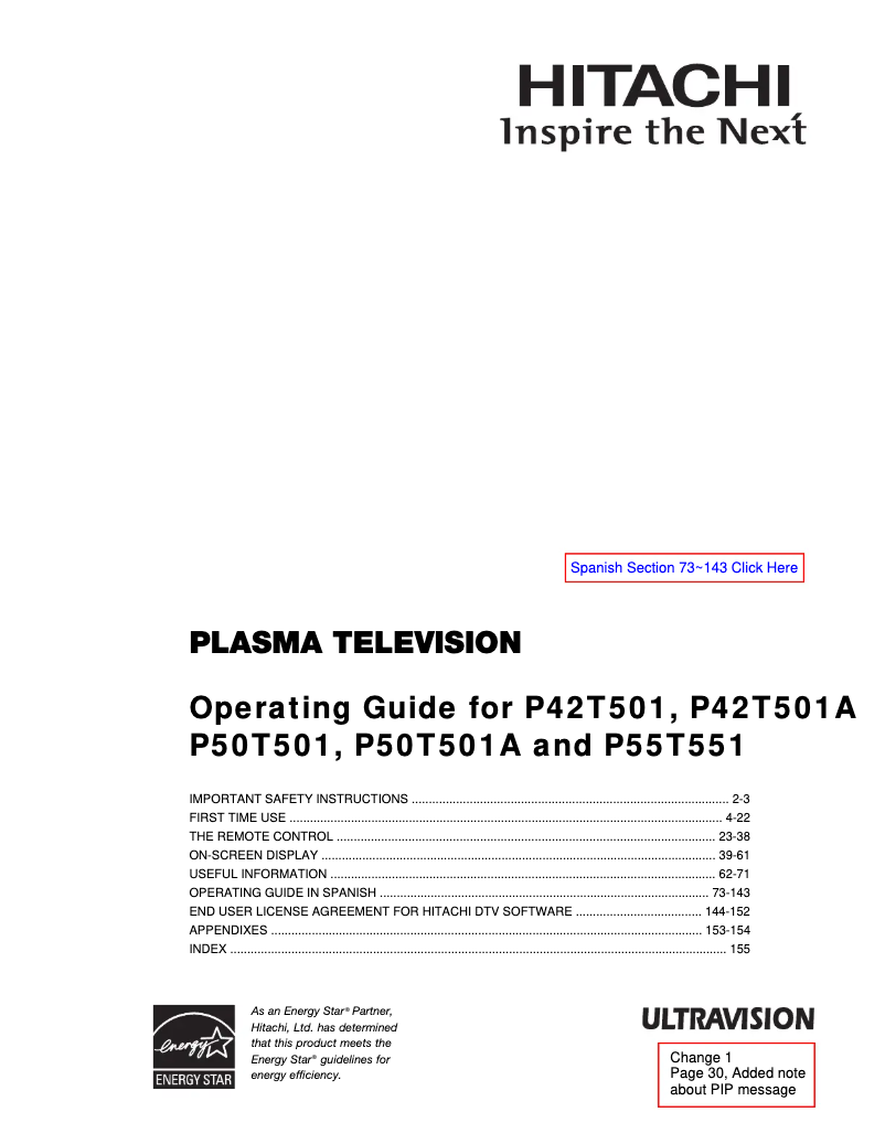 Page 1 of the manual User Manual Hitachi P42T501A